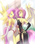  2015 anthro anthrofied bat_pony bat_wings big_breasts breast_squish breasts breasts_frottage cleavage clothed clothing doom13 doomy dress duo equine eye_contact feathered_wings feathers female flutterbat_(mlp) fluttershy_(mlp) friendship_is_magic hair hand_on_hip long_hair mammal my_little_pony panties pegasus underwear wings 