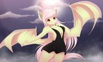  2015 anthro anthrofied bat_pony bat_wings breasts clothing dress equine female flutterbat_(mlp) fluttershy_(mlp) friendship_is_magic full_moon hair long_hair mammal moon my_little_pony night open_mouth outside pastelmistress pink_hair red_eyes solo wings 