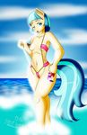  ;p anthro anthrofied beach blue_eyes breasts coco_pommel_(mlp) cream_fur cutie_mark dekomaru earth_pony equine erect_nipples female flower flower_in_hair friendship_is_magic fur hair hand_on_hip horse mammal multicolored_hair my_little_pony navel nipples one_eye_closed outside partially_submerged plant pony seaside small_breasts solo string_bikini teal_hair teasing thehotroom tongue tongue_out two_tone_hair wink yellow_nipples 