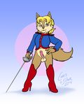  antoine_d&#039;coolette balls boots canine chris_sutor clothing coyote footwear girly mammal melee_weapon navel penis sonic_(series) sword uniform weapon 
