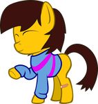  bandage brown_hair clothing crossover derjuin earth_pony equine feral friendship_is_magic frisk hair hooves horse male mammal my_little_pony ponification pony raised_hoof smile solo undertale video_games 