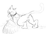  2015 animal_genitalia anus avian canine_pussy collar female feral gryphon looking_at_viewer looking_back nyar presenting pussy sketch solo wings 