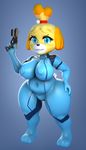  3d_(artwork) animalcrossing big_breasts blue_eyes breasts cgi digital_media_(artwork) endless_(artist) female huge_breasts hyper isabelle mammal samus video_games zerosuit 