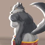  butt canine clothing colored dog erection looking_at_viewer male mammal mooning muscular penis simple_background solo t_lion_tp underwear underwear_down underwear_pull undressing 