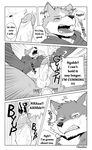  abs big_muscles bottomless canine clothed clothing coat comic cum dog eyes_closed fur greyscale half-dressed male male/male mammal monochrome multicolored_fur muscular muscular_male naruever one_eye_closed open_mouth penis teeth wink wolf 