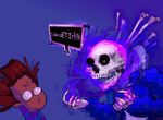  2015 animated bone clothed clothing duo english_text frisk glitch hair hoodie human jacket male mammal monster not_furry open_mouth sans_(undertale) scared shirt simple_background skeleton skull teeth text undertale video_games 