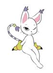  ambiguous_gender black_nose cat claws clothing digimon feline gatomon gloves itsunknownanon mammal one_eye_closed simple_background sitting solo tail_ring whiskers white_background 