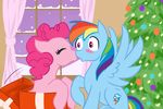  blush bux christmas equine female female/female feral friendship_is_magic holidays horse kissing mammal my_little_pony pegasus pinkie_pie_(mlp) pony rainbow_dash_(mlp) wings 