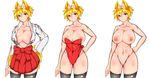  animal_humanoid big_breasts bigshine000 blonde_hair blush breasts canine cleavage clothed clothing female fox fox_humanoid hair humanoid legwear mammal nipples nude pose pussy short_hair skimpy solo thigh_highs tight_clothing 