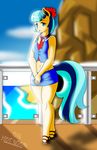  anthro anthrofied breasts clothed clothing coco_pommel_(mlp) cream_fur dekomaru earth_pony equine female flower flower_in_hair friendship_is_magic fur horse looking_at_viewer mammal midriff my_little_pony navel plant pony shirt skirt solo teal_hair thehotroom 