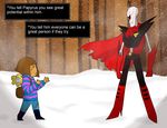  ambiguous_gender bone digital_media_(artwork) duo_focus flower flowey_the_flower frisk_(undertale) group human mammal papyrus_(undertale) plant protagonist_(undertale) skeleton snow 