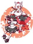  animal_ears black_wings camera detached_sleeves ekus_(xo_ekus) geta hat inubashiri_momiji multiple_girls red_eyes shameimaru_aya short_hair sword tail tengu-geta tokin_hat touhou weapon white_hair wings wolf_ears wolf_tail 