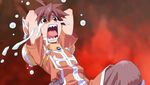  brown_hair fangs fire game_cg jan_(queen's_blade) lowres male_focus non-web_source queen's_blade screencap solo sorcerer surprised tears 