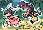  &gt;_&lt; bamboo bamboo_forest barefoot bloomers blush chasing chibi closed_eyes crossover extra_mouth fangs fleeing forest gen_3_pokemon inaba_tewi iyau jewelry mawile nature necklace outstretched_arms pitfall pokemon pokemon_(creature) running spread_arms teeth touhou trait_connection troll_face underwear white_bloomers 