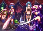  axe bad_id bad_pixiv_id bat_wings blonde_hair blue_hair braid culter elbow_gloves flandre_scarlet gloves hat izayoi_sakuya long_hair multiple_girls patchouli_knowledge purple_eyes purple_hair red_eyes remilia_scarlet short_hair side_ponytail silver_hair skirt sword thighhighs touhou twin_braids weapon wings 