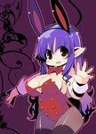  animal_ears bad_id bad_pixiv_id blush breasts bunny_ears cleavage extra_ears large_breasts original pantyhose pointy_ears purple_hair solo thighhighs zankuro 