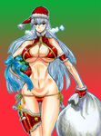  bag bikini breasts cleavage gloves groin huge_breasts kikuta long_hair micro_bikini navel red_eyes santa_costume selvaria_bles senjou_no_valkyria side-tie_bikini solo swimsuit white_hair 