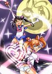  bad_id bad_pixiv_id bishoujo_senshi_sailor_moon black_hair blue_eyes blue_sailor_collar blue_skirt bow breasts charlotte_e_yeager choker cosplay fang flat_chest francesca_lucchini fuyu_no_kiatsuhaichi green_eyes highres holding holding_wand large_breasts magical_girl multiple_girls orange_hair panties pink_choker red_bow red_choker sailor_chibi_moon sailor_chibi_moon_(cosplay) sailor_collar sailor_moon sailor_moon_(cosplay) sailor_senshi_uniform silhouette_demon skirt strike_witches striped striped_panties twintails underwear wand white_panties world_witches_series 