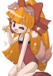  akazutsumi_momoko animal_ears child dog_ears dog_tail hair_ribbon heart kemonomimi_mode kneeling long_hair one_eye_closed orange_hair paw_pose powerpuff_girls_z ribbon solo tail tail_wagging yam_(nekobeya) 