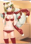  bad_id bad_pixiv_id bell blonde_hair blue_eyes blush bra breasts christmas cleavage copyright_request gloves hair_bell hair_ornament hat holly holly_hair_ornament lingerie looking_at_viewer medium_breasts mini_hat mini_santa_hat panties pom_pom_(clothes) red_gloves red_scarf sack santa_costume santa_hat scarf smile solo thighhighs tilted_headwear tomizawa_jun underwear underwear_only 