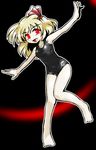  barefoot black_school_swimsuit blonde_hair fang glowing glowing_eyes hair_ribbon one-piece_swimsuit outstretched_arms red_eyes ribbon rumia school_swimsuit solo spread_arms swimsuit touhou winn 
