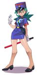  aqua_hair bad_id bad_pixiv_id badge bag bangs bare_legs belt black_footwear blue_skirt breasts buttons flipped_hair full_body gloves hair_between_eyes handbag hat high_heels holding junsaa_(pokemon) legs light_smile looking_at_viewer miniskirt peaked_cap pencil_skirt pokemon pokemon_(anime) police police_hat police_uniform policewoman red_eyes ryunryun shadow shoes short_hair short_sleeves shoulder_pads side_slit simple_background skirt sleeve_cuffs slender_waist small_breasts smile solo standing star taut_clothes traffic_baton uniform wavy_hair whistle white_background white_gloves wing_collar 
