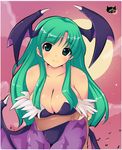  aqua_eyes aqua_hair ayb bat bat_ears bats breasts capcom cleavage cute darkstalkers head_wings long_hair moon morrigan_aensland perfection smile vampire_(game) 