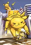  animal_ears barefoot city edtropolis feet giant macro meowth nintendo outdoors outside pawpads paws pikachu pokemon raichu soles spread_toes tail toe_spread toes 