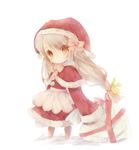  bad_id bad_pixiv_id brown_eyes brown_hair chibi copyright_request hat icc long_hair oversized_clothes sack santa_costume santa_hat solo 