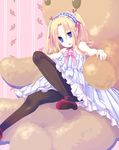  absurdres bad_id bad_pixiv_id blonde_hair blue_eyes bow child dress gucchiann headdress highres legs original pantyhose solo stuffed_animal stuffed_toy teddy_bear 