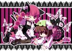  :&lt; :3 all_fours animal_ears bell braid brown_eyes brown_hair cat cat_ears cat_tail chen dress hair_ribbon hat kaenbyou_rin kasane long_hair mary_janes multiple_girls multiple_tails one_eye_closed pantyhose paw_pose red_eyes red_hair ribbon shoes tail tail_ribbon touhou twin_braids twintails 