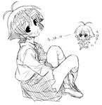  antenna_hair bad_id bad_pixiv_id blush catchphrase chibi greyscale kanbara_satomi kasuga_souichi monochrome necktie saki school_uniform short_hair sketch tsuruga_school_uniform 