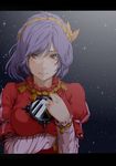  absurdres anime_coloring hair_ornament highres leaf leaf_hair_ornament letterboxed long_sleeves looking_at_viewer mirror night night_sky purple_hair red_eyes rope short_hair sky solo takami_masahiro tears touhou yasaka_kanako 