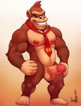  anthro ape balls donkey_kong_(character) donkey_kong_(series) erection gorilla humanoid_penis male mammal marlon.cores necktie nintendo nipples penis primate solo video_games 