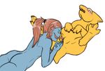  2015 alphys blue_body blush clitoris cunnilingus duo eyes_closed eyewear female female/female fingering glasses hair leverpuller licking lying nude on_back on_front oral orange_hair pussy pussy_juice sex spread_legs spreading tongue tongue_out undertale undyne vaginal video_games yellow_body yellow_eyes 