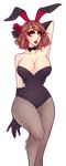  2015 agent-lapin alpha_channel amber_eyes animal_humanoid big_breasts bow breasts brown_hair cleavage clothed clothing elbow_gloves female fishnet gloves hair hi_res human humanoid lagomorph legwear looking_away makeup mammal rabbit_humanoid red_lips short_hair solo standing stockings wide_hips 