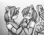  2015 anthro anthrofied bdsm bondage bound duo equine female friendship_is_magic horn krd mammal monochrome my_little_pony pegasus piercing rainbow_dash_(mlp) rubber unicorn vinyl_scratch_(mlp) wings 