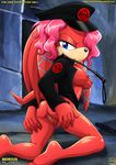  anthro archie_comics bbmbbf blue_eyes breasts clothing echidna female fur hair lien-da looking_at_viewer mammal monotreme nipples palcomix pussy red_fur red_hair solo sonic_(series) whip 