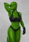  abs anthro breasts cleavage clothed clothing digital_media_(artwork) dinosaur female flexing green_skin kostos_art muscular muscular_female non-mammal_breasts panties pose reptile scalie solo underwear 