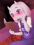  anthro blush book caprine clothed clothing cute female fur goat horn long_ears mammal pink_eyes reading solo surgicalarts toriel undertale video_games white_fur young 