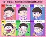  6+boys :d ? ahoge arms_up bad_id bad_pixiv_id black_hair blush brothers cat chart clenched_hand closed_eyes expressions face_mask flying_sweatdrops grin hands_on_own_chest hood hoodie looking_at_viewer looking_away male_focus mask matsuno_choromatsu matsuno_ichimatsu matsuno_juushimatsu matsuno_karamatsu matsuno_osomatsu matsuno_todomatsu multiple_boys open_mouth osomatsu-kun osomatsu-san riko_(sorube) sextuplets shocked_eyes siblings smile surprised tearing_up translated tsundere 