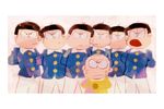  angry arms_behind_back bald black_hair bowl_cut brothers chibita child facial_mark height_difference male_focus matching_outfit matsuno_choromatsu matsuno_ichimatsu matsuno_juushimatsu matsuno_karamatsu matsuno_osomatsu matsuno_todomatsu mituna_(mituna2525) multiple_boys oldschool osomatsu-kun sextuplet_(osomatsu-kun) sextuplets siblings size_difference sketch windowboxed wing_collar 