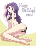  bikini black_bikini happy_birthday hinata_yukari long_hair lying mel_(melty_pot) on_side purple_eyes purple_hair solo swimsuit yuyushiki 