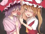  2girls ;d bad_id bad_pixiv_id blonde_hair blue_hair blush censored cum ejaculation fang flandre_scarlet foreskin foreskin_insertion foreskin_pull frills heart long_hair menbo_(ore_menbou) multiple_girls one_eye_closed open_mouth oral penis pointless_censoring red_eyes remilia_scarlet short_hair side_ponytail smegma smile tongue tongue_out touhou translation_request 