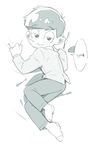  absurdres bad_id bad_twitter_id blush formal greyscale highres korean lying male_focus matsuno_todomatsu monochrome mua_(sleeping_earth) naughty_face on_bed osomatsu-kun osomatsu-san smile socks solo suit translation_request 