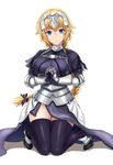  armor armored_dress blonde_hair blue_eyes breasts chain fate/apocrypha fate/stay_night fate_(series) hands_clasped jeanne_d'arc_(fate) jeanne_d'arc_(fate)_(all) jirusu kneeling knees_together_feet_apart large_breasts long_hair own_hands_together solo thighhighs type-moon 