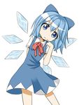  arm_behind_back artist_apprentice blue_eyes blue_hair bow cirno dress finger_to_mouth head_tilt ice ice_wings looking_at_viewer short_hair solo touhou wings 
