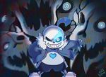  :d animated animated_gif artist_name blue_eyes bone gasterblaster glowing glowing_eye grimmy666666 grin hand_in_pocket heart open_mouth outstretched_arm sans shirt shorts skeleton skull slippers smile spoilers teeth undertale white_shirt 