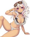  :p arm_support artist_request bangle bikini black_bikini blush bracelet breasts choker cleavage cross cross_necklace daibouken!_yukeyuke_osawari_island drill_hair eyewear_on_head jewelry large_breasts layered_bikini legs long_hair looking_at_viewer multicolored_hair navel necklace pink_hair purple_eyes side-tie_bikini side_ponytail silver_hair smile solo strap_slip streaked_hair sunglasses swimsuit thighs tongue tongue_out transparent_background two-tone_hair v 