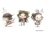  &gt;_&lt; artist_name chibi closed_eyes commentary_request crying dated hair_ornament hair_ribbon hinata_yuu jintsuu_(kantai_collection) kantai_collection long_hair multiple_girls naka_(kantai_collection) ribbon sendai_(kantai_collection) smile tears translated twintails white_background 